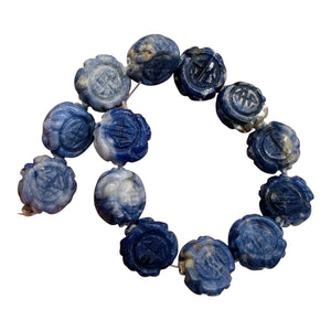 Sodalite Carved Chinese Symbol Coin Strand | 15x8mm | Blue, White | 27 Beads |