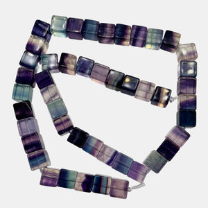 Natural Fluorite 16" Strand | Purple Blue Green | 5mm | Cube |47 Beads |