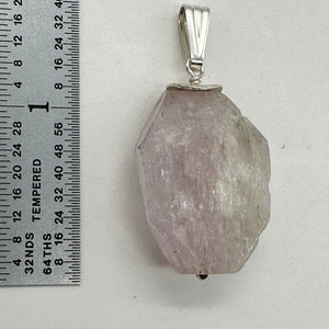 Kunzite Faceted 26x19x10mm Sterling Silver Pendant | 1 1/ 2" Long | Pink |