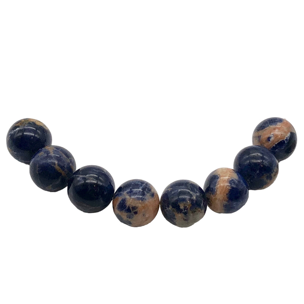 6 Blue Sodalite with White and Orange 12mm Round Beads 10781