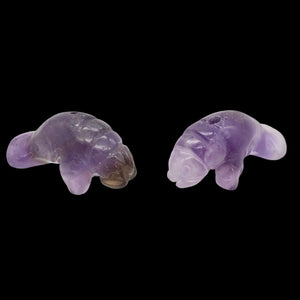 Grace 2 Carved Purple Amethyst Manatee Beads | 21x11x9mm | Purple