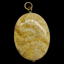 Load image into Gallery viewer, Tan White Fossilized Coral Flat Oval Pendant 40x30x5.5mm Natural Stone
