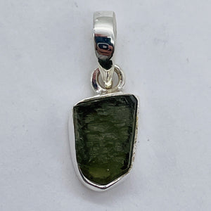 Moldavite 8.88ct Sterling Silver Free-form Pendant| 7/8" Long| Green| 1 Pendant|