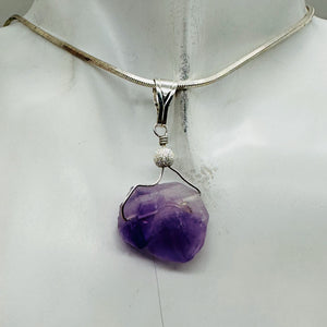 Amethyst Natural Crystal Sterling Silver Pendant | 1 1/2" Long | Purple |