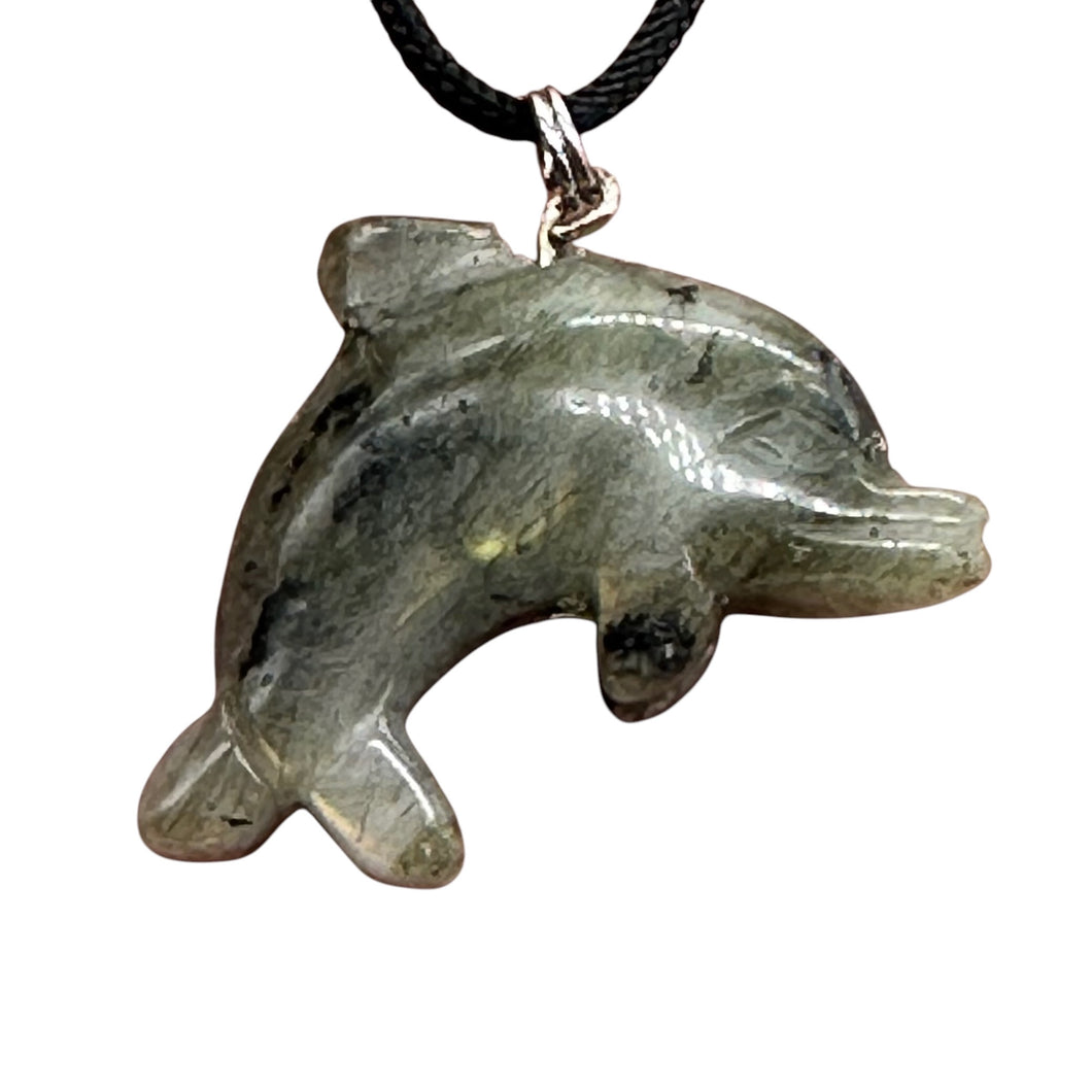 Labradorite Stone Dolphin Pendant Necklace| 3/4