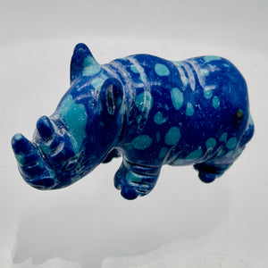 Hand-Carved Standing Spotted Rhinosceros | 1" Tall |Blue Green White| 1 Figurine