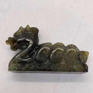 Labradorite Carved Year 2000 Dragon Figurine | 80x45x16mm | Dark Green