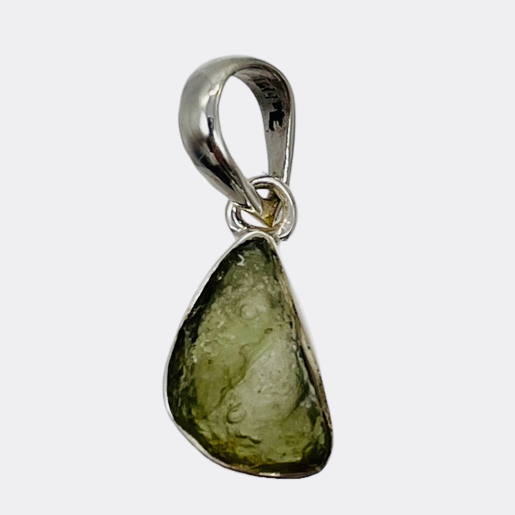 Moldavite 9.4ct Sterling Silver Teardrop Pendant | 7/8