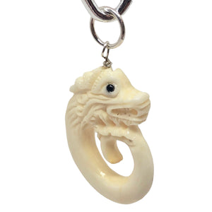 Hand Carved Dragon Bone and Silver Pendant 510738S