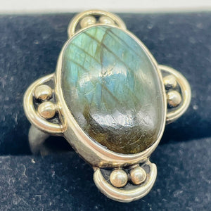 Labradorite Sterling Silver Oval Gemstone Ring | Size 5 | Blue Green | 1 Ring |