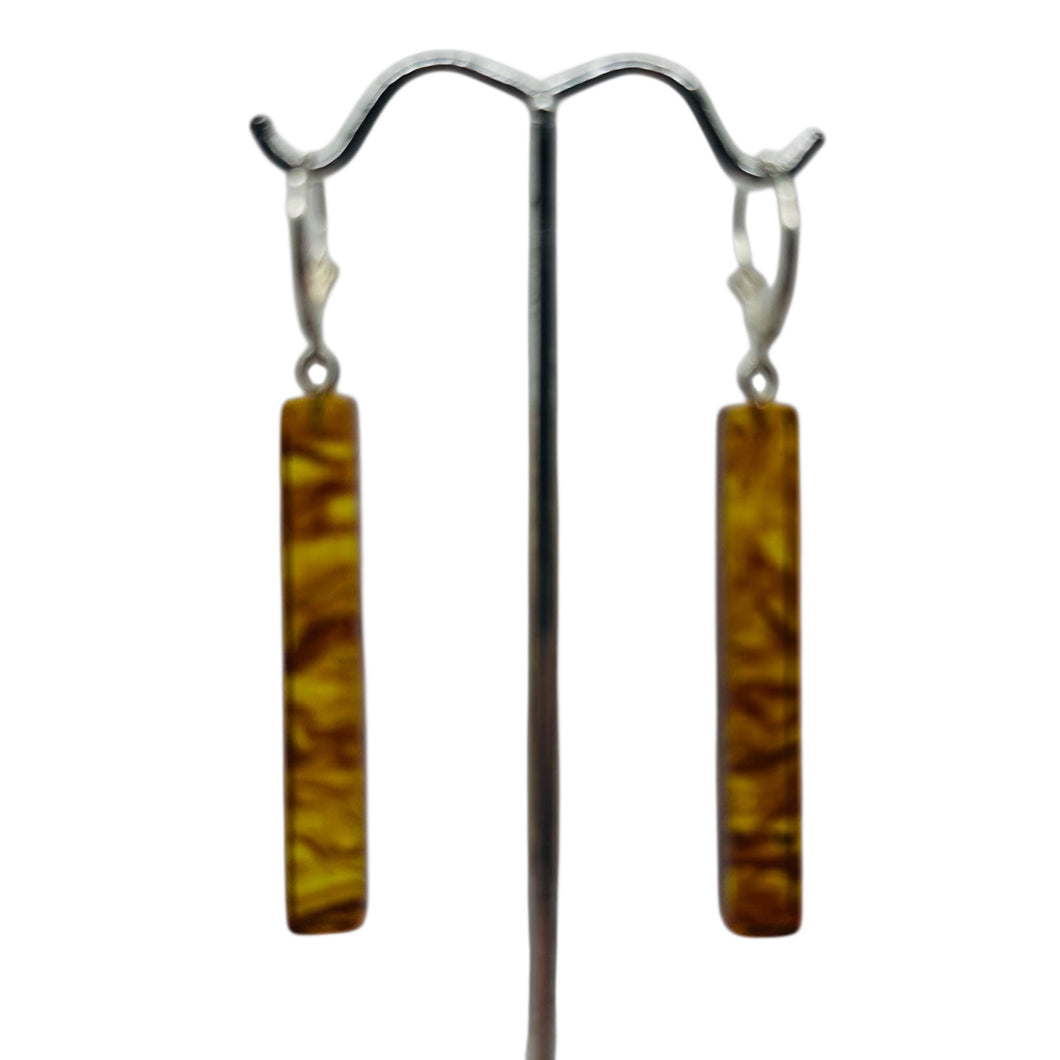 Amber Rectangle Dangle Sterling Silver Earrings | 2