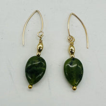 Load image into Gallery viewer, Nephrite Jade Briolette Bead 14K Gold Filled Earrings | Green | 1 1/4" Long |
