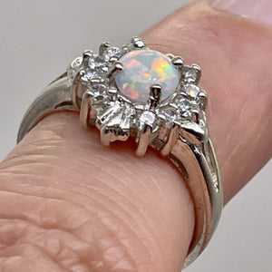 Gemstone Round CZ Opal Sterling Silver Ring | 6 | Fire Green Red | 1 Ring |