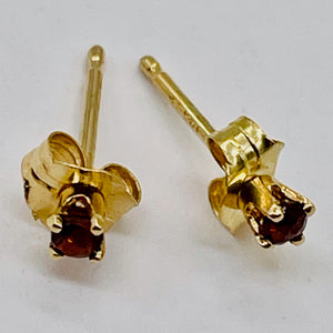 Garnet 14K Gold 2mm Stud Round Earrings } 2mm | Red | 1 Pair }