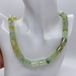 Tourmalated Prehnite Tube Bead Strand | 16x11mm | Green Black | 26 Beads |