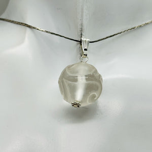 Dragon Carved Quartz Sphere Sterling Silver Pendant Necklace| 20mm| 1 1/4" long|