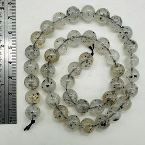 Tourmalinated Quartz Strand 9mm Round Beads| 15.5" Long| Clear, Black| 40 Beads|