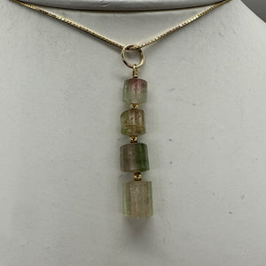 Natural Watermelon Tourmaline 14K Gold Filled Pendant | Pale Green, Clear, Pink|