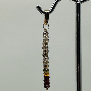 Sapphire Faceted Rondelle 14K Gold Filled Pendant|Red Orange Green| 1 1/2" Long|