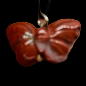 Brecciated Jasper Stone Butterfly Pendant| 1" Long | Red | 1 Pendant Necklace |