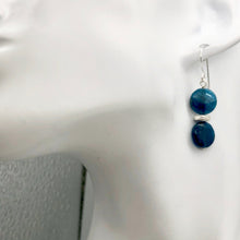 Load image into Gallery viewer, Dazzle Blue Apatite 10mm Coin Sterling Silver Earrings | 1 1/2 Inch Drop |
