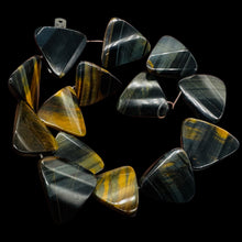 Load image into Gallery viewer, Tiger Eye Triangle Bead Parcel | 30x7mm | Bronze, Blue, Black | 2 Beads |
