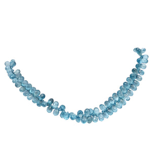 Rare Natural Blue Zircon Faceted 6x4mm Briolette 8.5 inch Bead Strand 10848