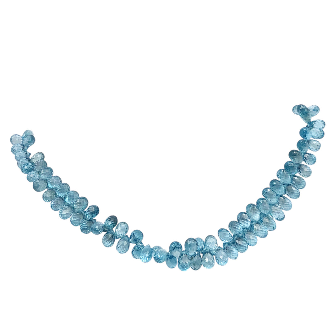 Rare Natural Blue Zircon Faceted 6x4mm Briolette 8.5 inch Bead Strand 10848