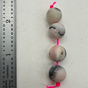 Peruvian Opal Matte Finish Round Bead Parcel | 12mm | Pink, Black | 4 Beads |