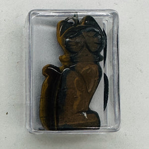 Tiger Eye Stone Kitty Cat Pendant Necklace | 1 1/2" Long | Bronze |