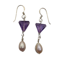Load image into Gallery viewer, Lilac Triangle Amethyst Pearl Sterling Silver Earrings | 1 Inch Long | 1 Pair |
