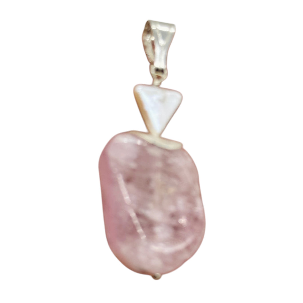 Kunzite and Triangle Pearl Sterling Silver Pendant | 2