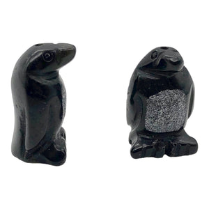 March of The Penguins 2 Carved Obsidian Beads | 21.5x12.5x11mm | Black