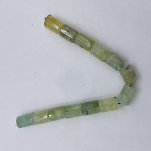 Tourmalated Prehnite Half-Strand Tube Beads | 16x11mm | Green Black | 13 Beads |
