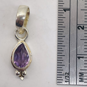 Amethyst Sterling Silver Drop Pendant | 3/4" Long | Purple | 1 Pendant |