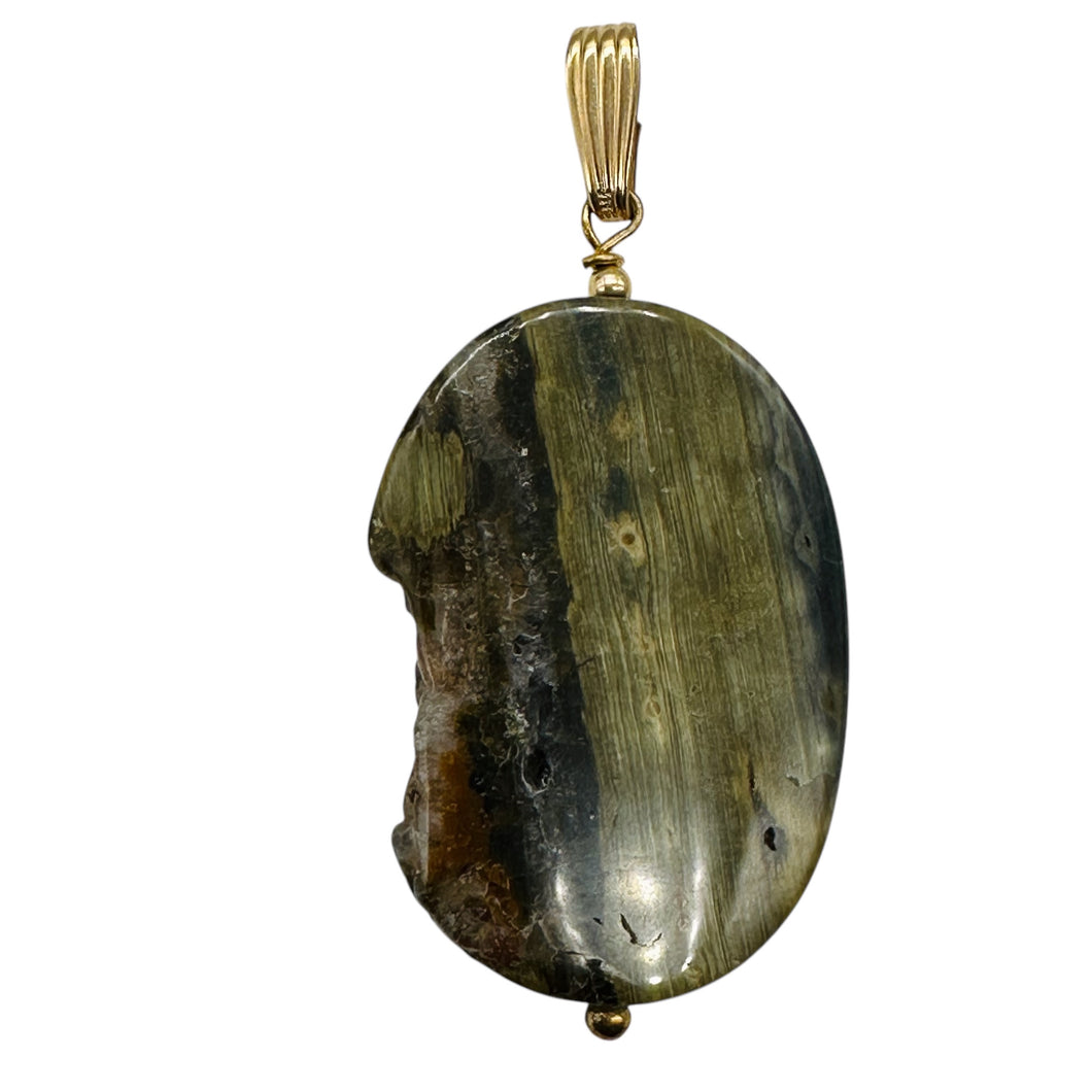 Ocean Jasper with Quartz 14Kgf Pendant | Green. Gold | 2