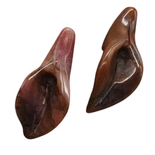 Load image into Gallery viewer, Fancy Jasper Lily Carved Flower Beads | 35x16x12mm | Pink, Burgundy | 2 Beads |
