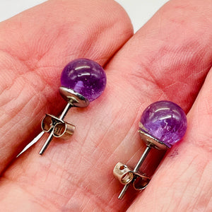 Fashion Amethyst Stud Round Earrings | 8mm | Purple | 1 Pair |