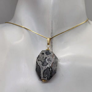 Picasso Jasper 14K Gold Filled Pendant | 1 3/4" Long | Gray/Black| 1 Pendant |