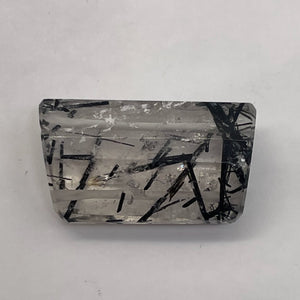 Tourmalinated Quartz Trapezoid Bead - Double Drilled | 23x15x8mm| Clear, Black|