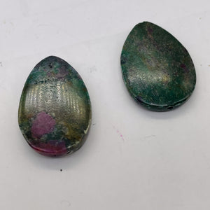 Ruby Zoisite Tear Drop Beads | 30x21x5mm | Green, Red | 2 Pendant Beads |