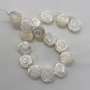 Mother of Pearl Half Strand Carved Rose Beads | 12x6mm | White | 16 Beads |