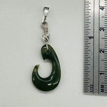 Load image into Gallery viewer, Jade Maori Hai Matau Fishhook Sterling Silver Pendant | Green | 1 1/4&quot; Long |
