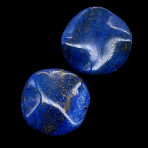 Rare Natural, Untreated Lapis Lazuli Carved Wavy Disc Beads | 24x4.5mm| 2 Beads|