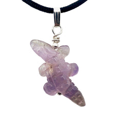 Load image into Gallery viewer, Carved Amethyst Alligator Sterling Silver Pendant | 1 1/4 inch long | Purple |
