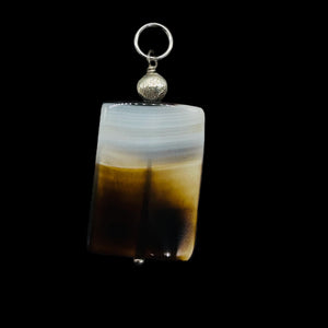 Sardonyx Agate Sterling Silver Pendant | Orange, White, Black | 1 3/4" Long |
