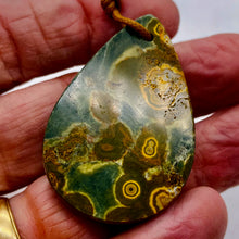 Load image into Gallery viewer, Druzy Ocean Jasper Pendant Teardrop | 50x33x8mm | Green Yellow | 1 Bead
