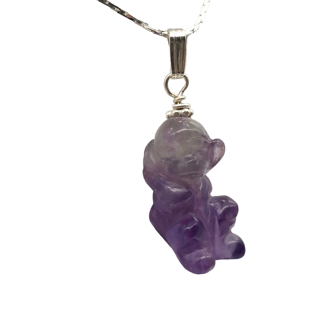 Swingin' Hand Carved Amethyst Monkey and Sterling Silver Pendant 509270AMS