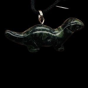 Kambaba Jasper Diplodocus Dinosaur Pendant | 3/4' Long | Black, Green |