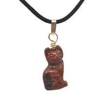 Load image into Gallery viewer, Jasper Kitty Cat Pendant Necklace|Semi Precious Stone Jewelry|14K Pendant
